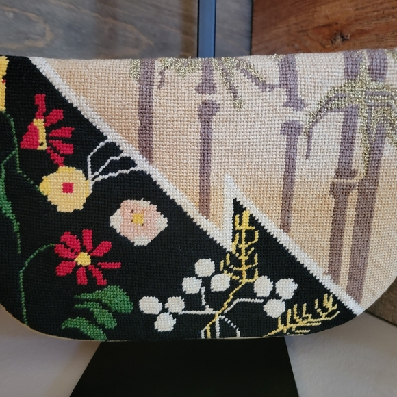 VTG Patricia Smith 1980 Needlepoint Moon Bag With Handpainted Lacquered Flap - Picture 4 of 15